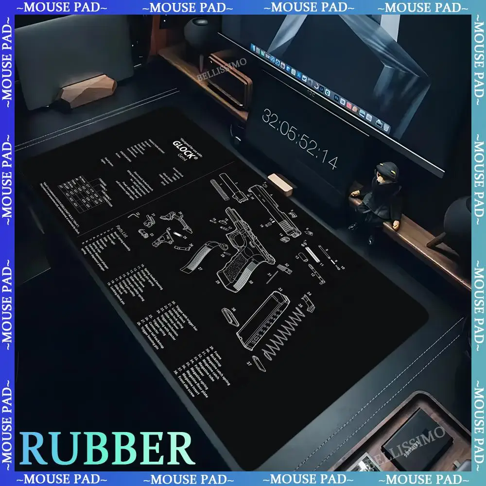 Black Gun Exploded View Game Mouse Pads XXL HD Gamer Mouse Pad Home Computer Pad Cool Gamer Keyboard Pad Soft Office Rubber Pad