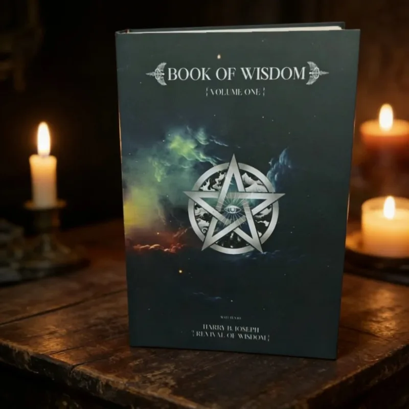The Book of Wisdom: A book with the pentagram symbol as its visual core, focusing on spiritual awakening and wisdom revival