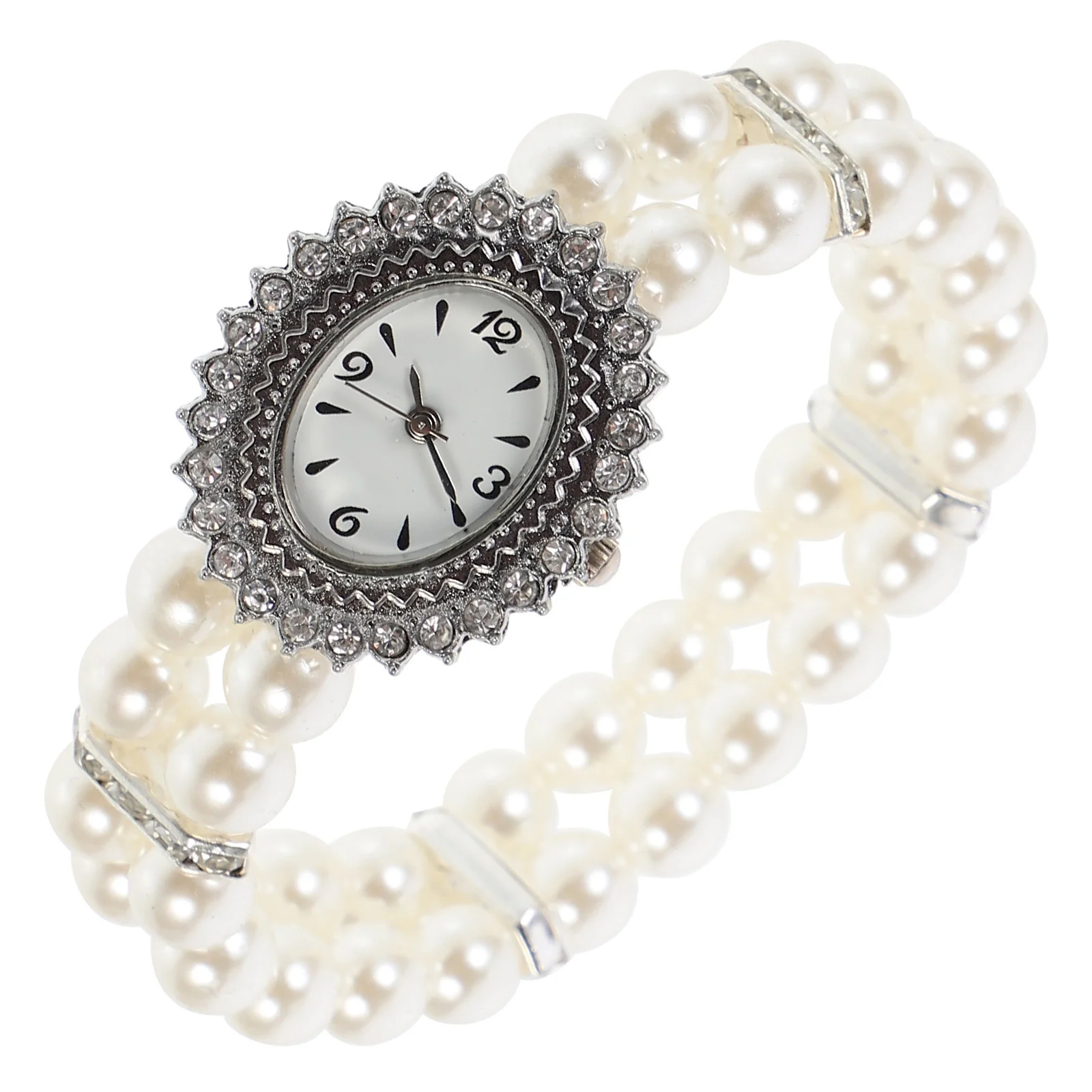 1Pcs Female Watch Double Rows Pearl Design Imitation Pearl Bracelet Elegant Casual Wristwatch Fashion Girls Students Gift Watch