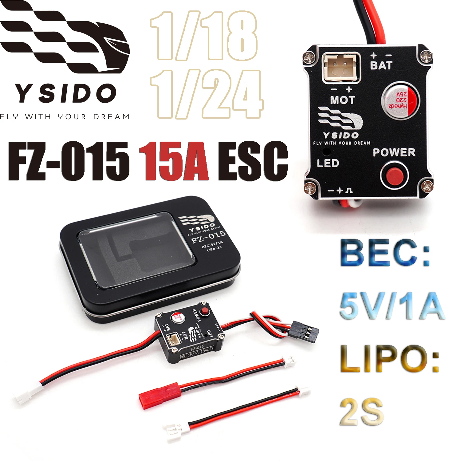 

YSIDO 1/18 1/24 RC Car ESC FZ-015 15A Матовый электронный регулятор скорости 5 В/1 А BEC для TRX4M SCX24 FMS FCX24 RC Drift Crawler