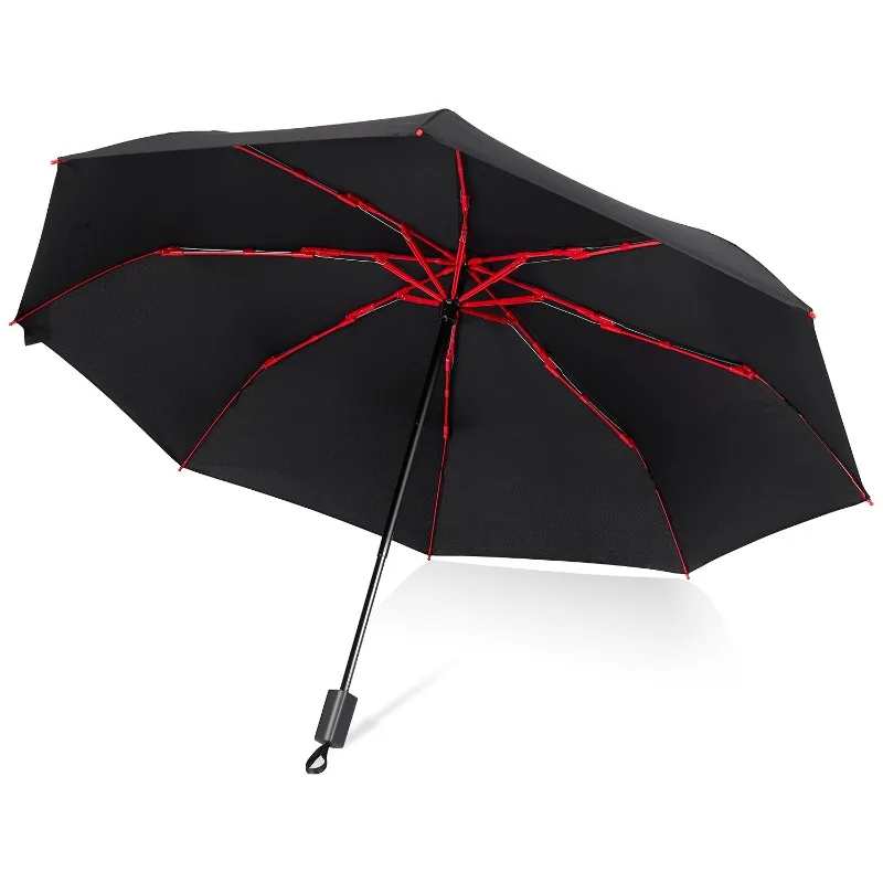 21 inch red fiber folding umbrella, three fold umbrella, hand open, sunny and rainy dual use Amazon umbrella printed logo