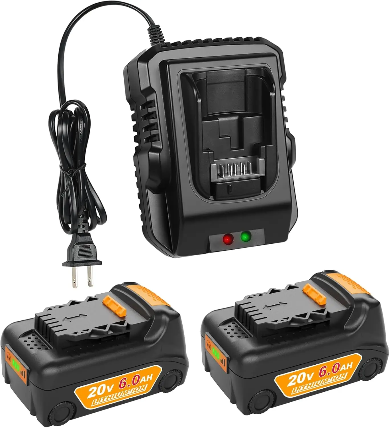 Upgraded 20V 6.0Ah Battery Replacement for Dewalt 20v Max Battery 2Pack with DCB115 Charger Combo