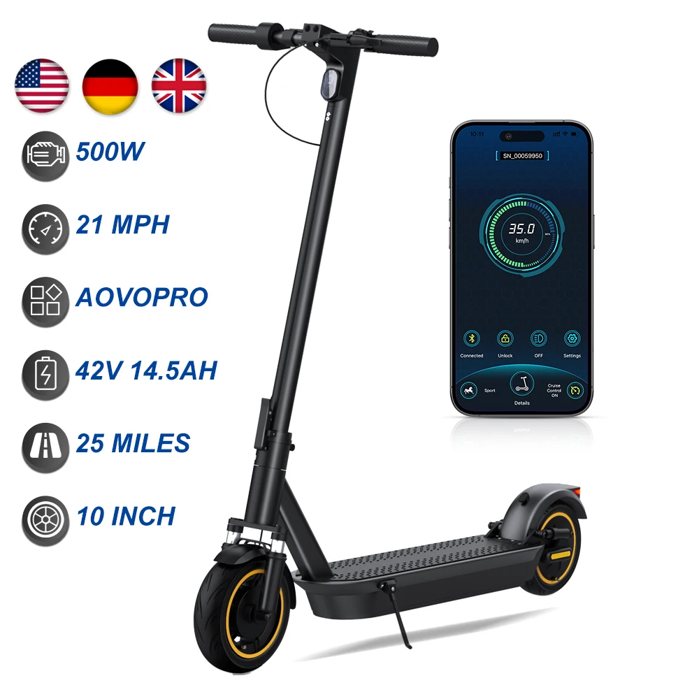 

AOVOPRO ESMAX Electric Scooter 500W 40km/h Adult Electric Scooter Smart APP Double Shock Absorbing Foldable Electric Scooter