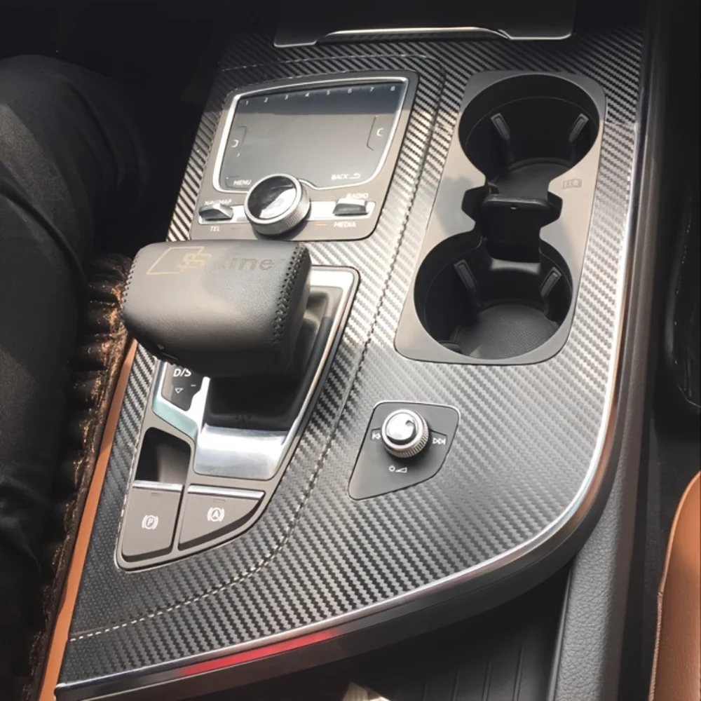 For Audi Q7 2016-2019 Carbon Fiber Car Interior Protective Film Car Stickers Center Console Gear Dashboard Air Door Handle