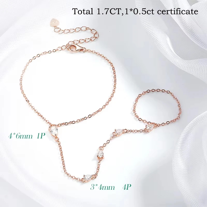 QIBAOKU Pear Genuine Moissanite Bracelets for Women Girls Luxury Chain Lab Diamond S925 Sterling Silver Plated 18K Jewelry 2026