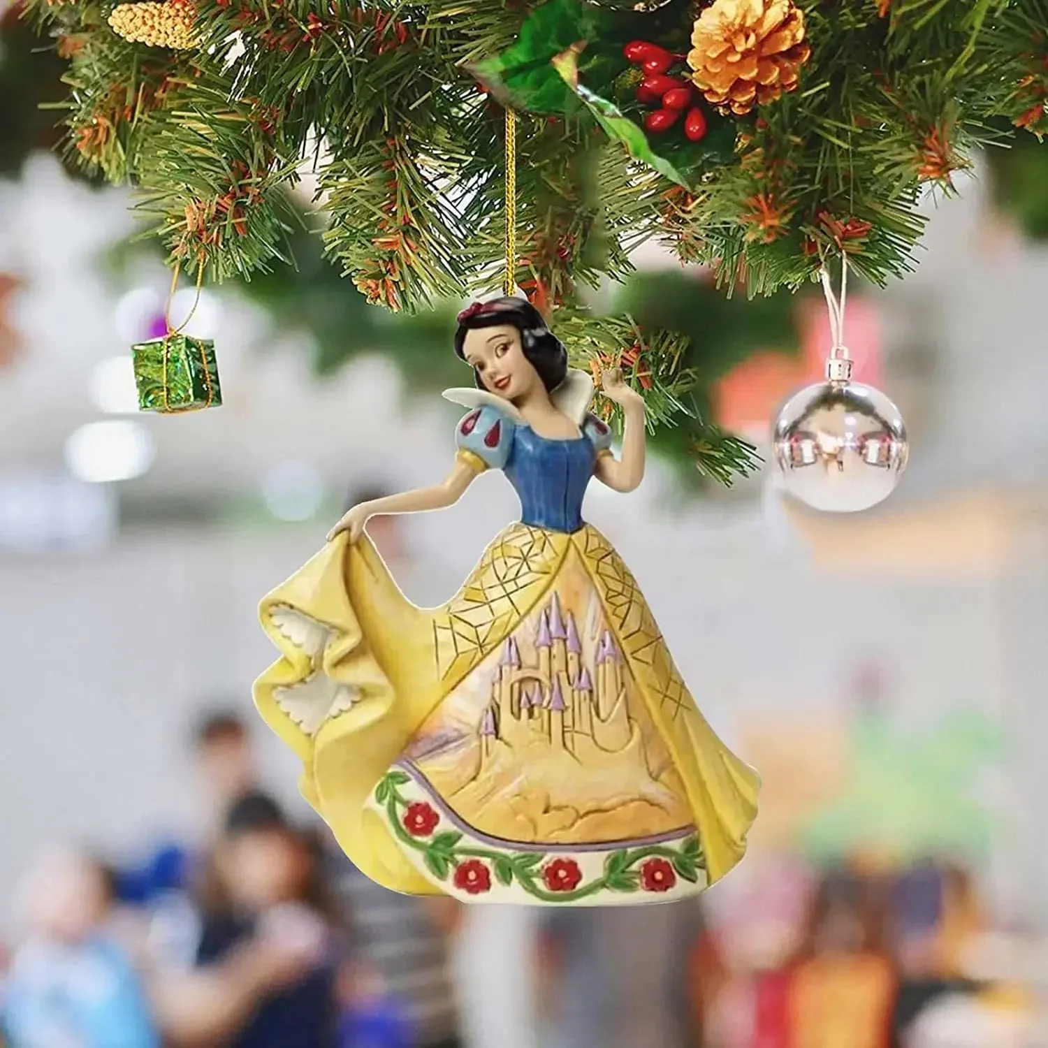 Disney Princess Christmas Tree Pendant Ornament Cartoon Toys Anime Figures Snow White Ariel Jasmine Acrylic Christmas Ornament