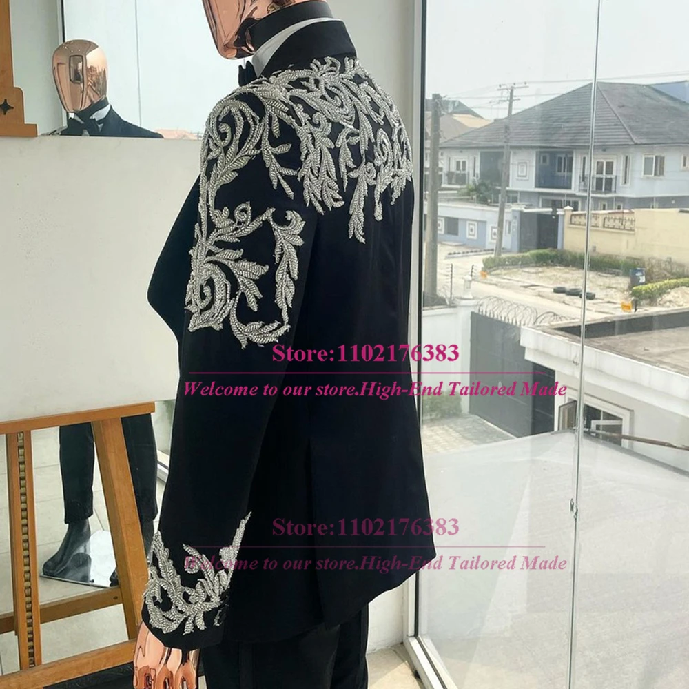 Costumes de luxe pour garçons pour mariage, Blazer à perles et cristaux, sur mesure, noir, robe de bal formelle pour enfants, 2023