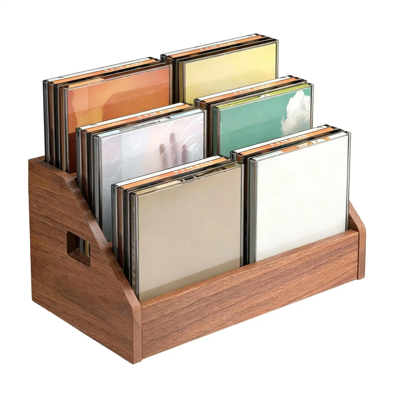 

DVD Holder Three-Tier Wooden Portable Space-Saving Case with Handle DVD Storage Organizer for Indoor House Bedroom Living Room