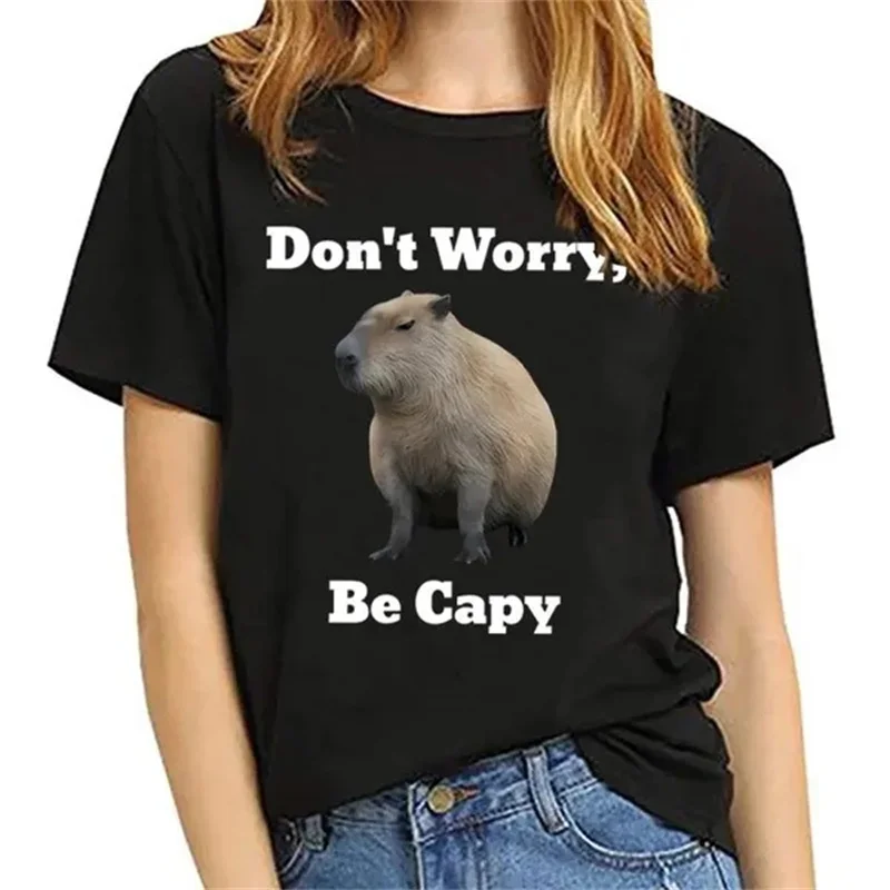 Capybara Don't  Worry Be Capy Graphic T Shirts Men Fashion 3D Print Polyester Short Sleeved Tops Cool Womens Clothing Tee Shirts