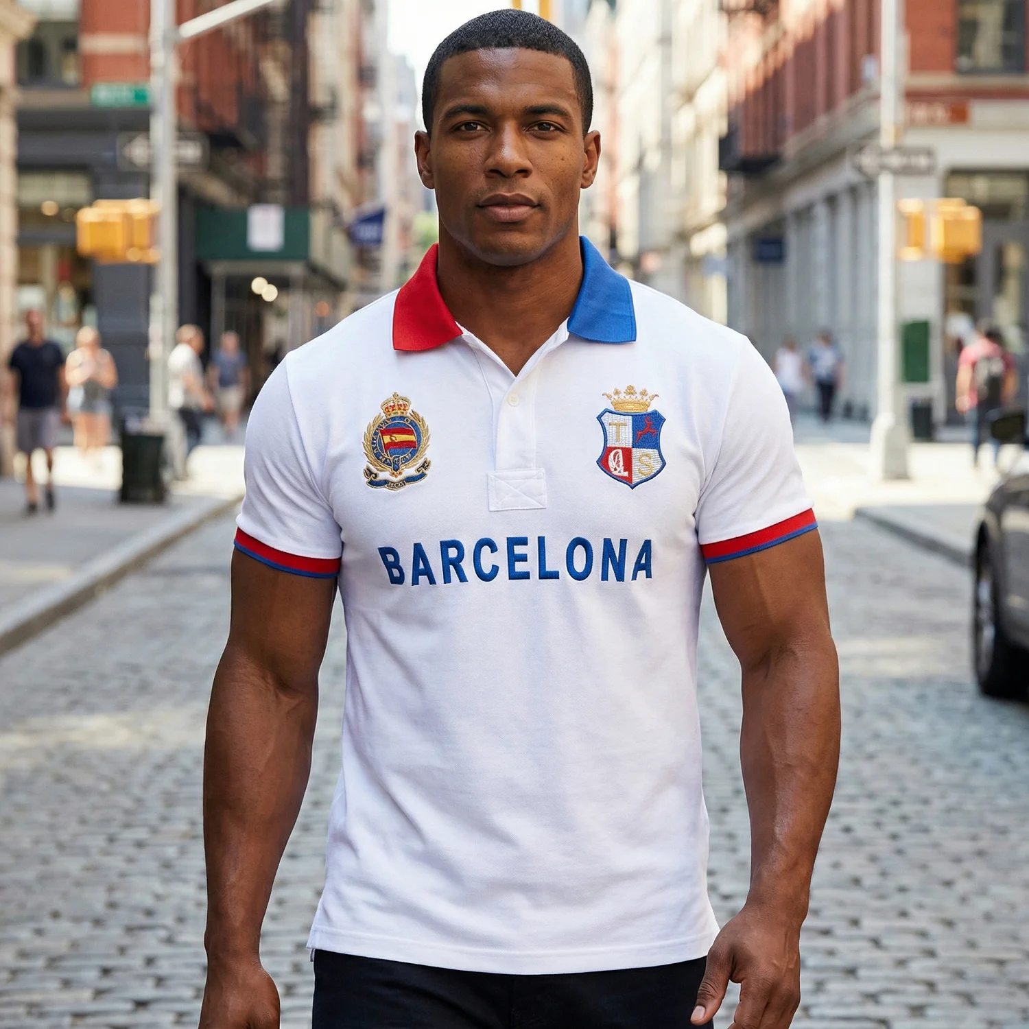 Camisa polo masculina de algodão de alta qualidade barcelona fãs de futebol bordado símbolo "barca" qualidade presente de ano novo para homem