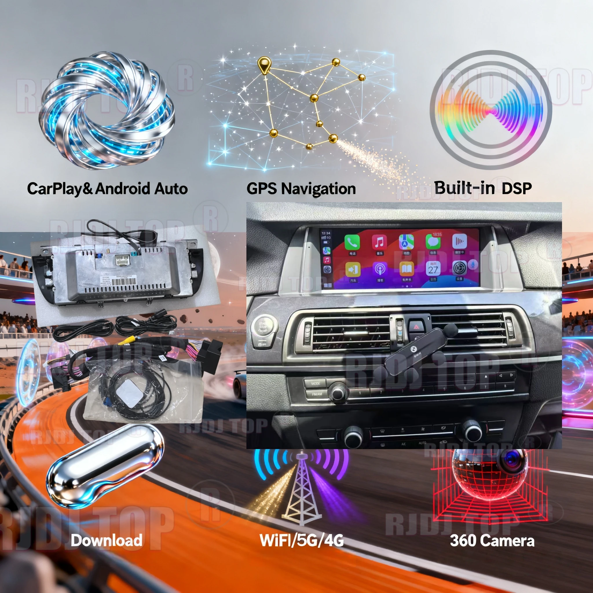 

Android 14 For BMW 5 Series 5GT F07 F10 F11 F18 Car Multimedia Player Car Wireless Carplay GPS Navigation Auto Radio Head unit