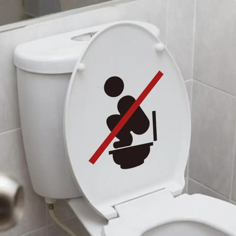 Bathroom Warning Toilet Stickers Prohibit Squatting Toilet Sign Creative Removable Wall Stickers Waterproof Toilet Stickers