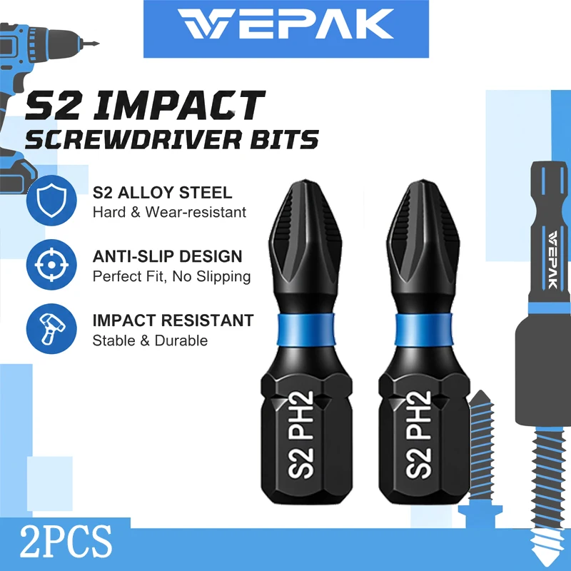 VEPAK VP1PH2025-1 Impact Drill Bit PH2 25MM High Hardness Anti-Slip Screwdriver Drill Bit Tool Accessory