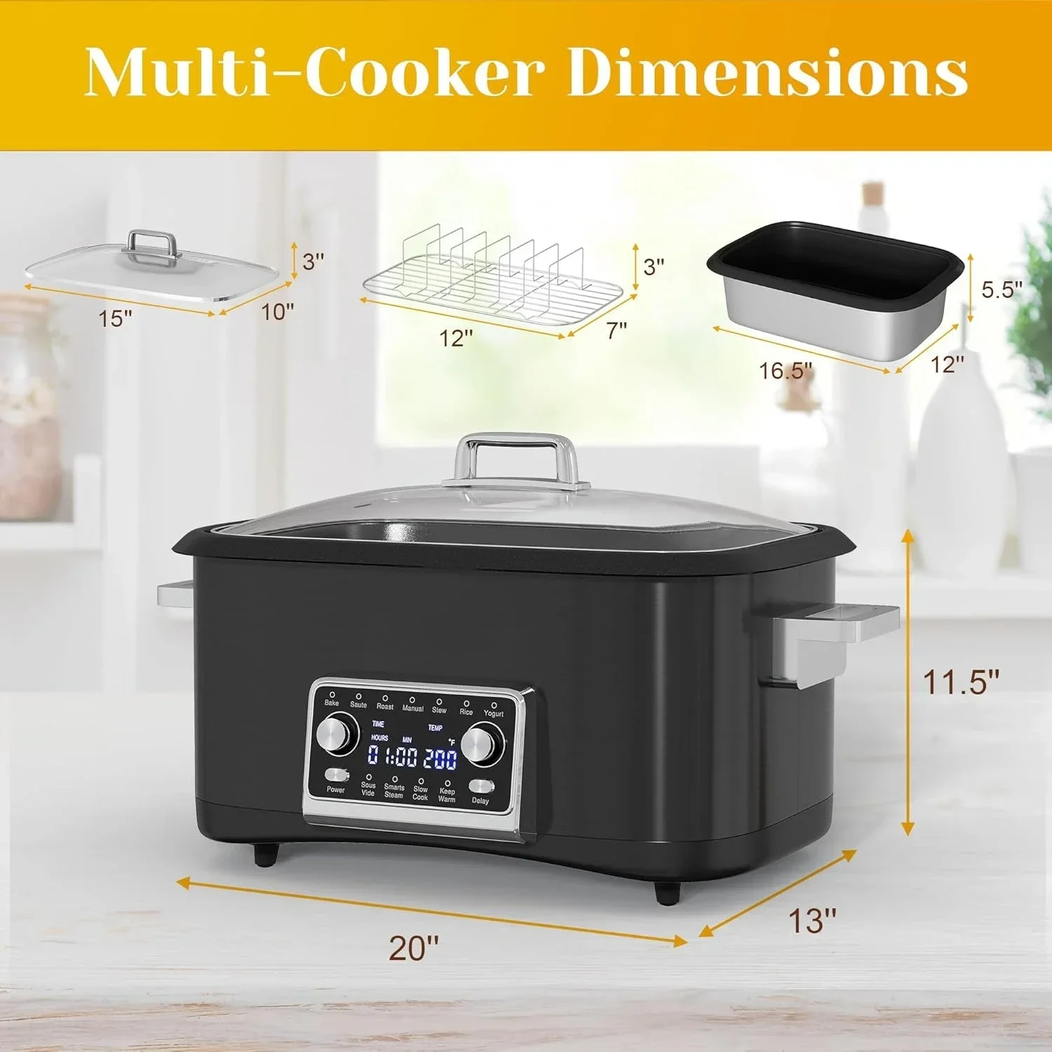 8 Quart Slow Cooker Roaster Oven, 12 in 1 Programmable Multi-Cooker Food Warmer with Digital Timer, Temp Contro