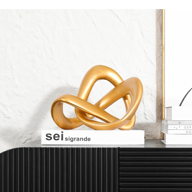 Resin Handicrafts Golden Twisted Dough Wound Rope Knot Ornaments Geometric Line Ribbon Home Decoration Accessories