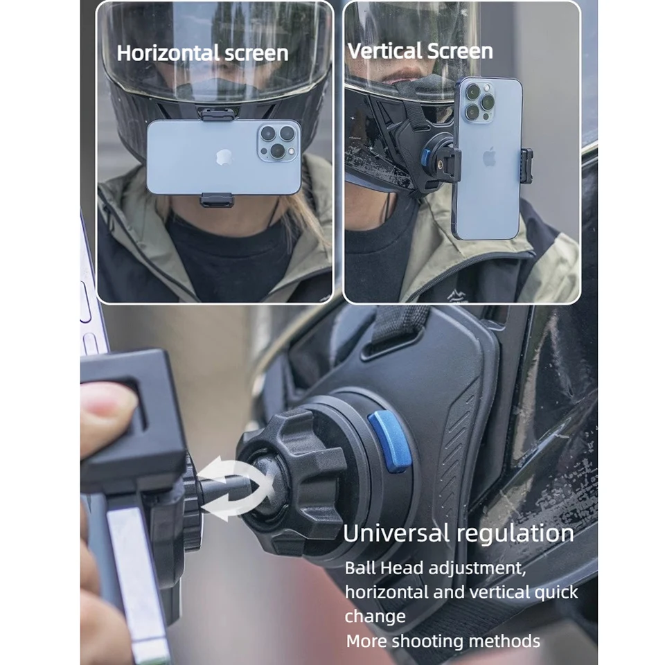 SUREWO Magnetic Quick Release Motorcycle Helmet Jaw Strap Mobile Phone Holder Bracket for iPhone 15 Samsung Huawei Outdoor Shot