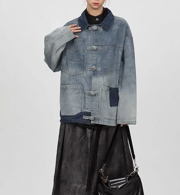 

Retro Old Buttoned Denim Jacket for Women in Spring and Autumn New High-end Design Niche Top Trendy