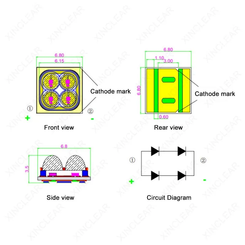 Imagem -02 - Chip de Led Ultravioleta Profundo 4w Uvc 270nm 275nm 280nm Diodo Smd 6565 6868 120140mw Lâmpada uv para Desinfecção de Vírus de ar de Água