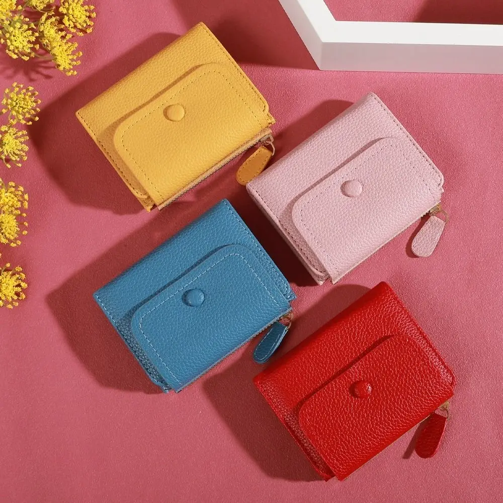 

Fashion PU Leather Short Wallet Multi-Cards Large Capacity Card Bag Wallet Cute Lightweight Zipper Coin Purse