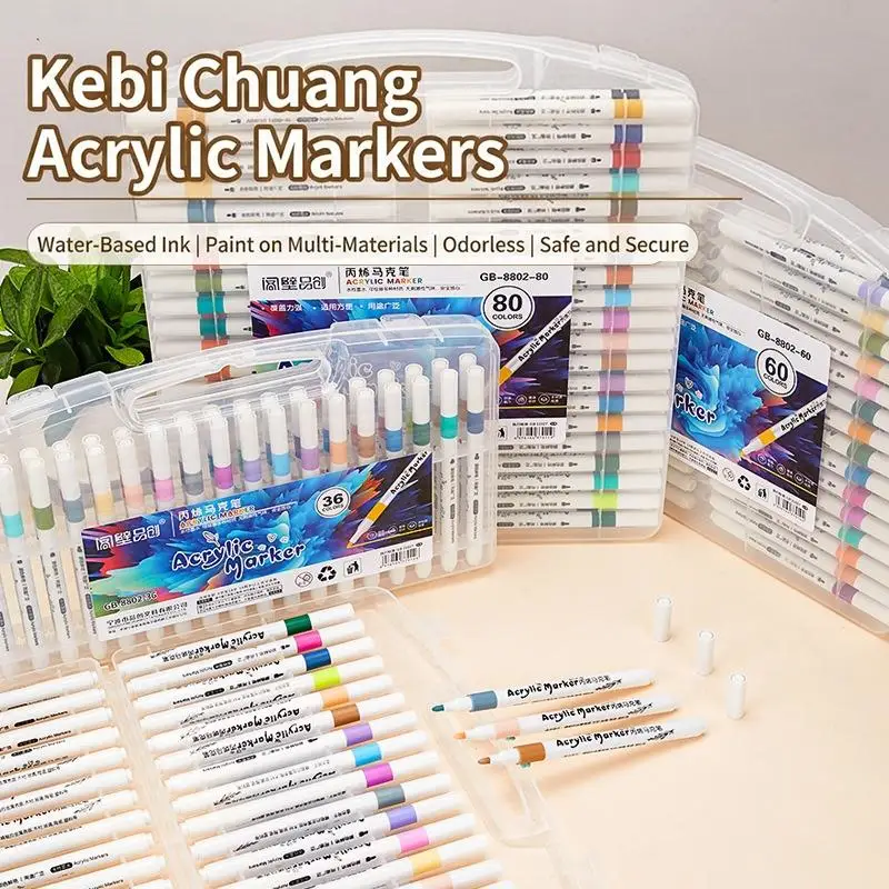 12/24/36/48/60Pcs Acrylic Paint Marker Set With Water Based Odorless Ink And Assorted Colors Perfect For Drawing DIY Crafts