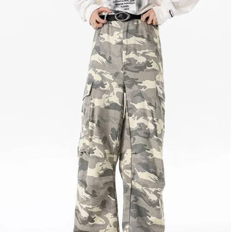 ファッションハイストリート多用途痩身ハイウエストカジュアルパンツ 2025 新しい男性迷彩大ポケット高品質カーゴパンツ