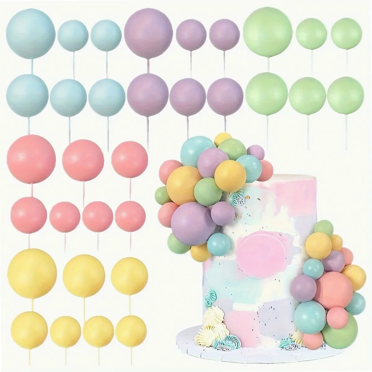 20pcs Multi-Color Plastic Cake Toppers Set, Universal Holiday Spheres for Birthday, Wedding, Cupcake Decorations
