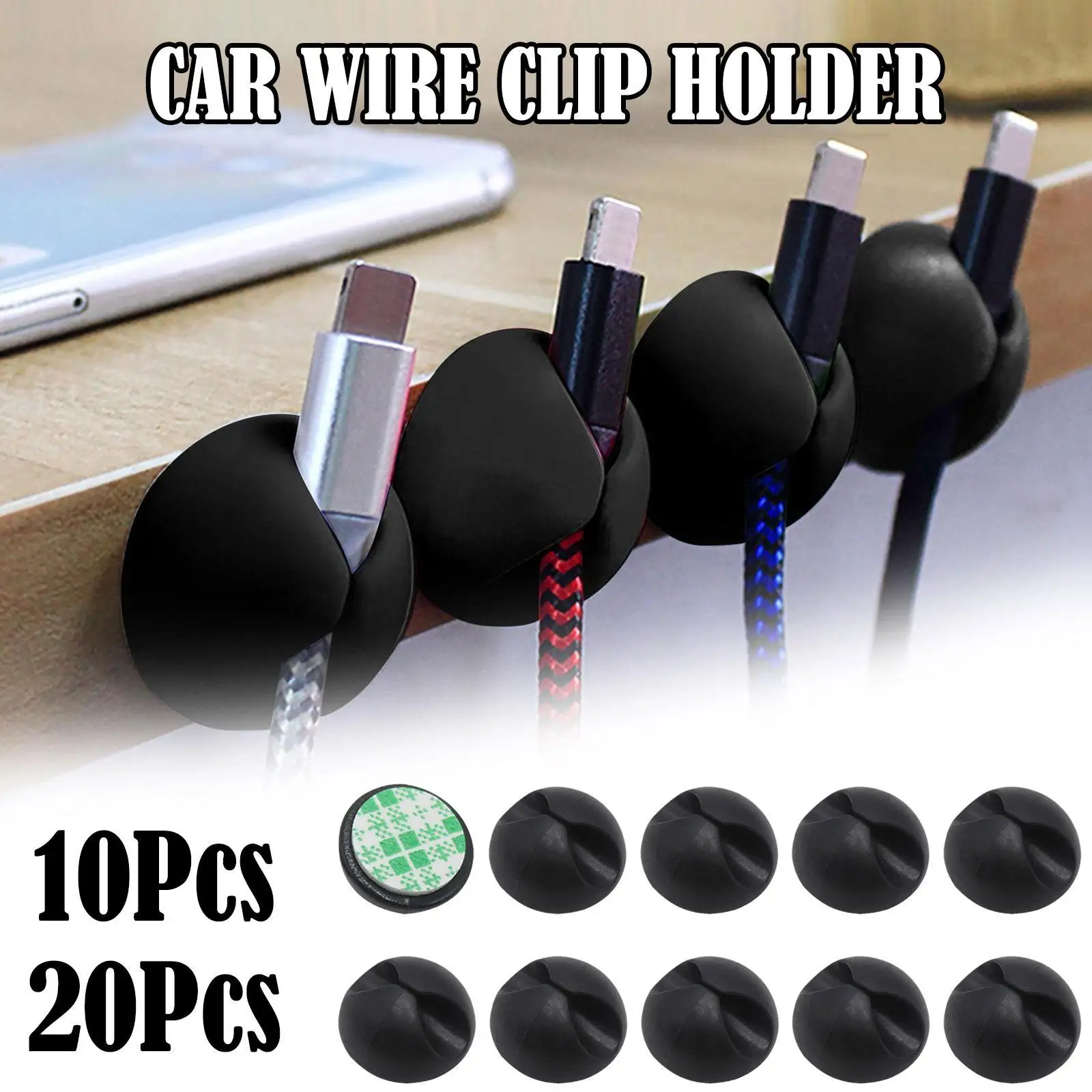 

20PCS Cable Clip Winder Organizer Round Charger Cord Clips Desk Tidy Management Wire Adhesive Holder Clamp In Home Office Car