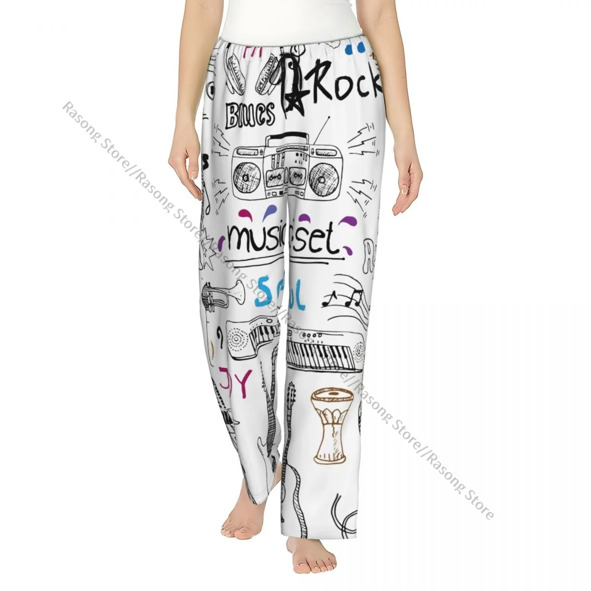

Women Flannel Lounge Pants Soft Hand Drawn Sketch With Notes Instruments Sign Pajama Pants Winter Sleepwear