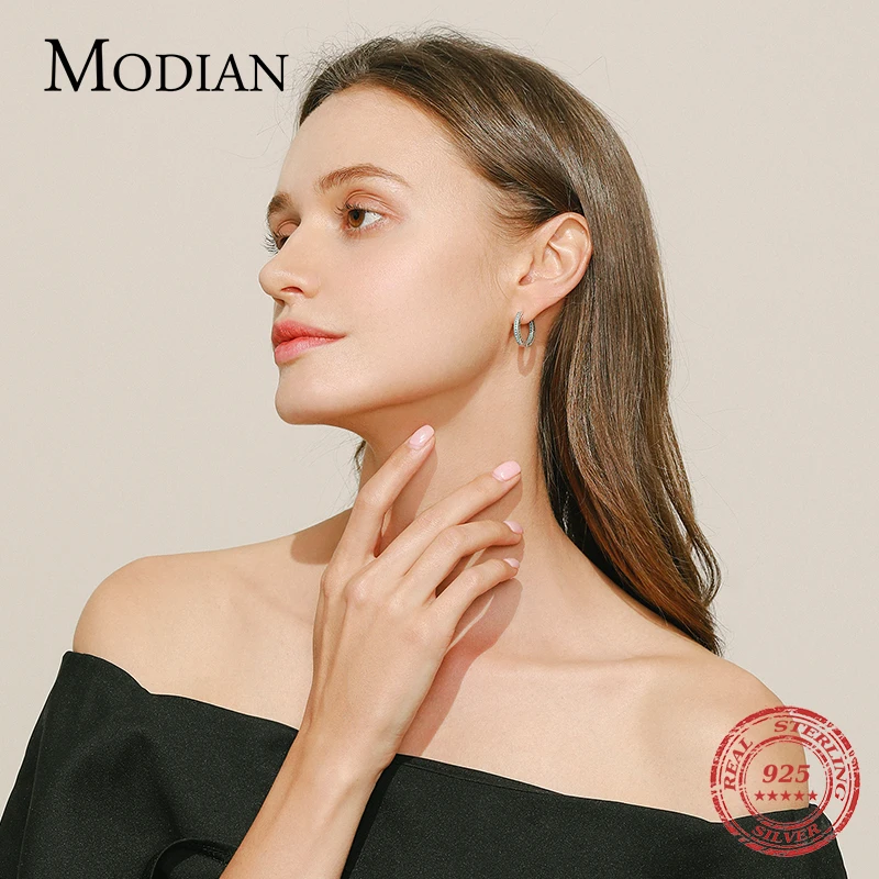 MODIAN Heart To Heart Ear Buckle Pure 925 Sterling Silver Vintage Turquoise Hoop Earrings For Women & Girls Fine Jewelry Gifts - Image 3