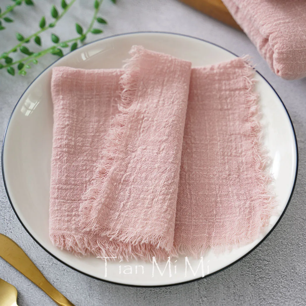 24pcs Cloth Napkins 32cmx32cm Vintage Style Gauze Cotton Retro Burr Cloth Tea Towel Reusable for Wedding Party Table Decoration