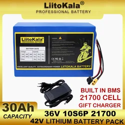 LiitoKala 36V 30Ah 10s6p 21700 Lithium Battery Pack 42V 500w 800w 1000w 1200w 1500w Batteries Cell Built in BMS