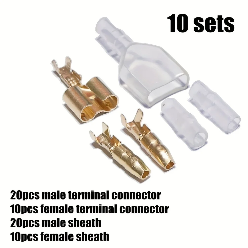 10sets 20pcs Male Terminal Connector + 10pcs Female Terminal Connector + 20pcs Male Sheath + 10pcs Female Sheath Wire Connector