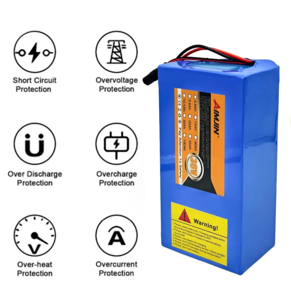 10S5P 36V 20Ah Lithium Ion Battery Pack for Electric Scooter with Built-in BMS 1000W Motor - Rechargeable Battery for Electric T