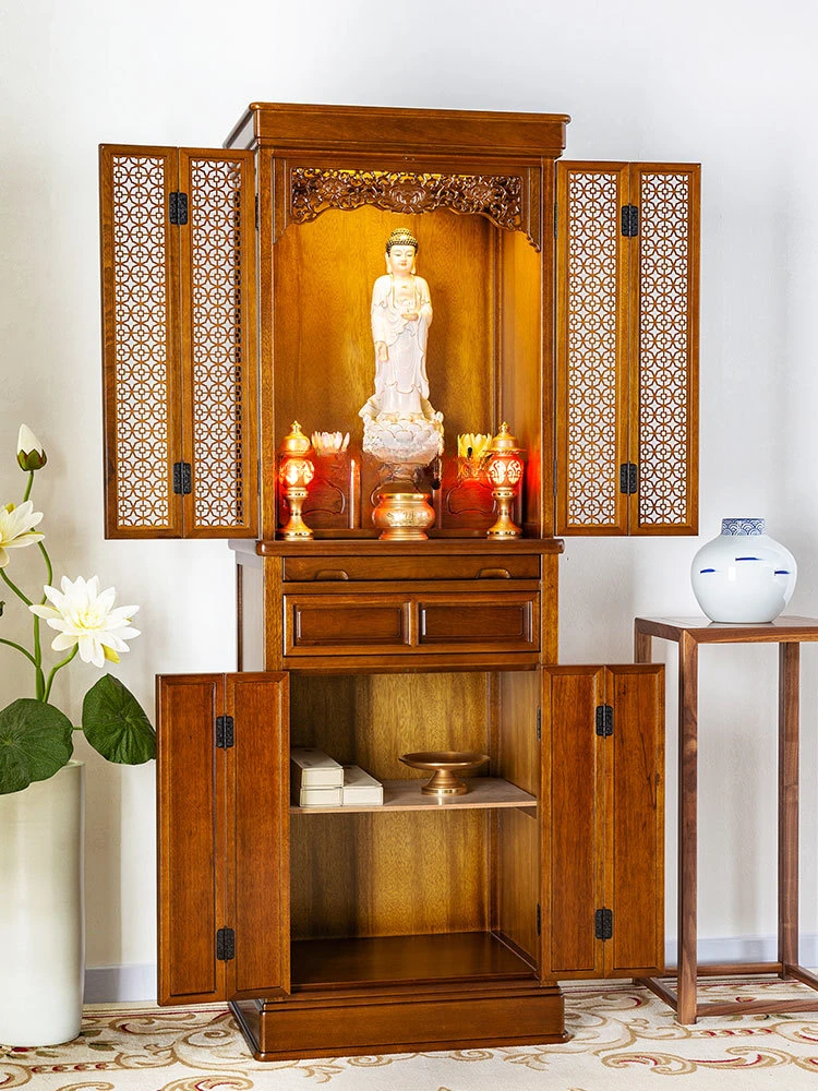 Modern Buddha Shrine with Door Altar Household Shrine Clothes Closet Altar Buddha Cabinet Simple Solid Wood