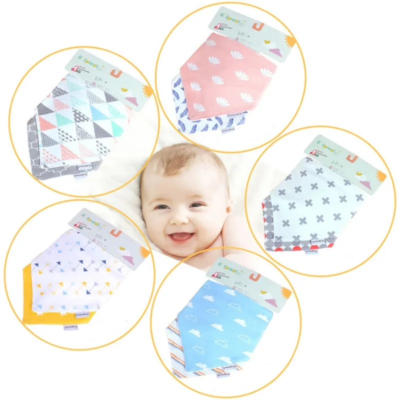 2PCS/Set Newborn Baby Bibs Feeding Drool Bibs Solid Color Cartoon Snap Button Soft Triangle Towel Cotton Baby Bibs Neckerchief