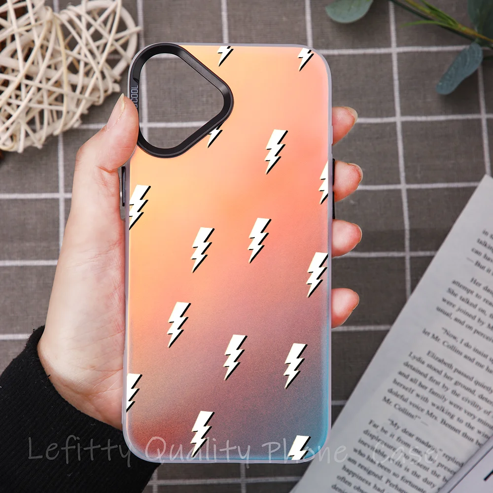 Lightning Girl Bow Cool Phone Case Laser Metallic For IPhone 16 15 14 13 12 11 Pro Max Matte Aurora Multicolor Gradient Cover