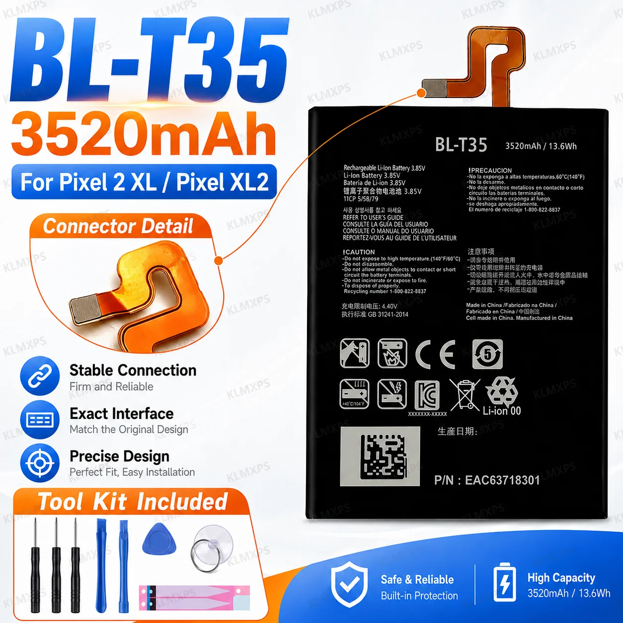 Premium Replacement Battery BL-T35 3520mAh For LG For Google Pixel 2 XL Pixel2, BL T35 BLT35 Mobile Phone Battery Repair Part