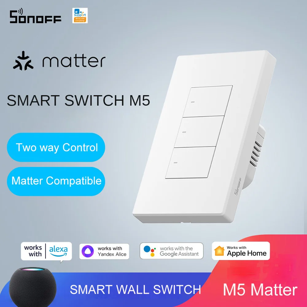 SONOFF M5 Matter Smart Wall Switch Two-way ESP32 EWeLink-Remote Switchman Voice Control with Alexa Google Apple Home Alice