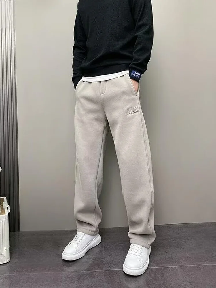 

Men's Loose Fit Fleece Lined Thickened Straight Leg Sweatpants Casual Trousers Autumn Winter Fashion Stylish Straight Pants