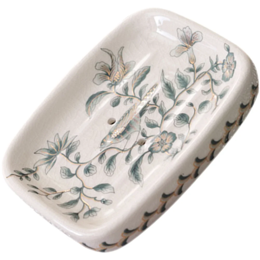 Ceramic Hand-painted Soap Dish for Sink with Pattern Decorative Holder Ceramics Box Gift Bar Container Bathroom Easy to Clean