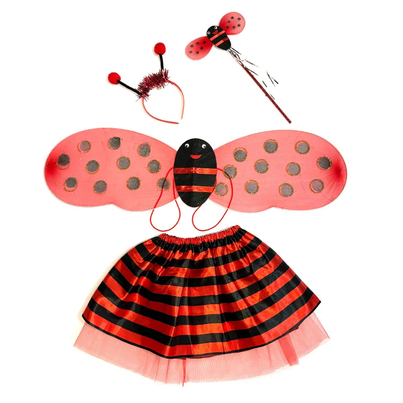 Children Bee Ladybug Angel Wing 4Pcs Set Stage Performance Outfit Children Birthday Halloween Carnival Party Dress Up Accessory