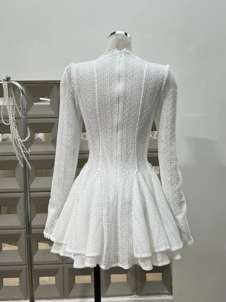 Vestido elegante con cuello redondo, manga larga, corte en A, plisado, Mini vestidos de cóctel para fiesta de noche para mujer, vestidos de celebridades de cumpleaños 2025
