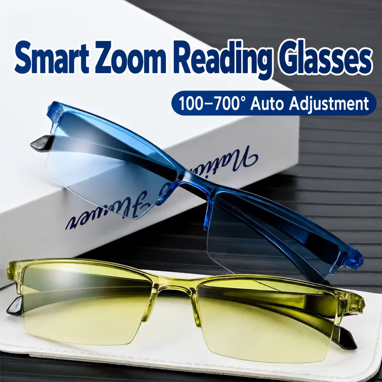 KLASSNUM Progressive Reading Glasses Square Smart Automatic Zoom Adult Reading Glasses Clear Eyeglasses Eyewear For Adults