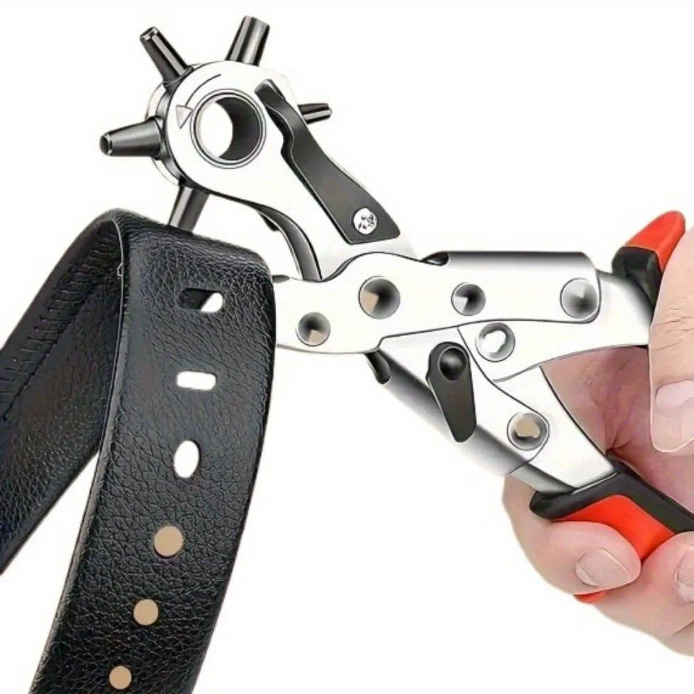 

Heavy-duty Rotary Leather Punching Pliers with Ergonomic Handle and Multi-size Punching Kit - Manual Lever Mechanism for Precise