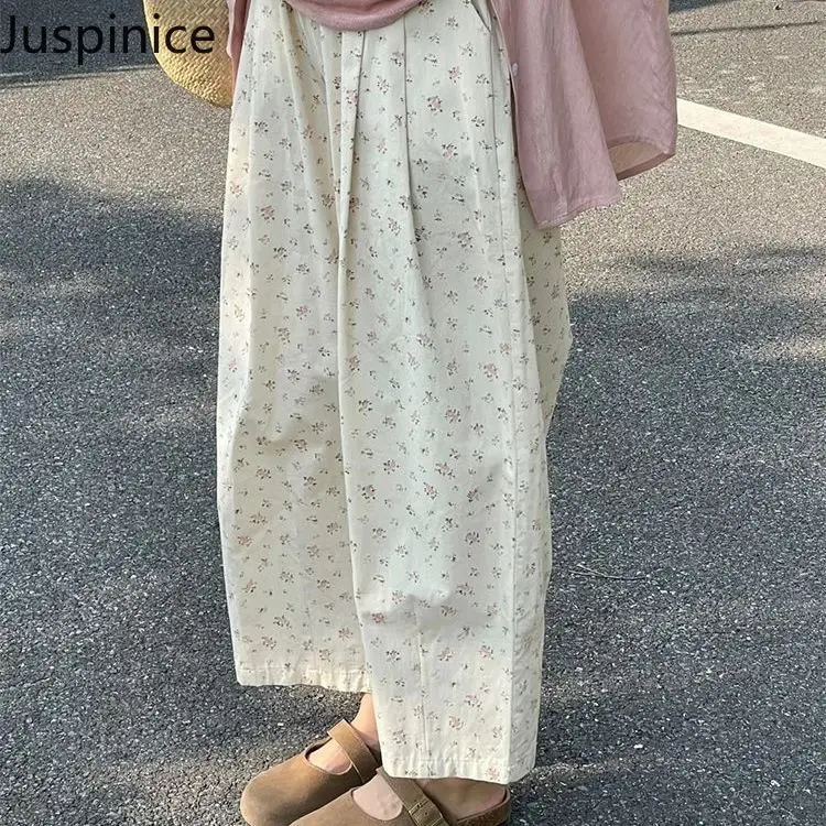 

Japanese Style Thin Printed Pants Women's Loose Casual Simple Wide-leg Nine-point Pant Women Trousers Female Clothes