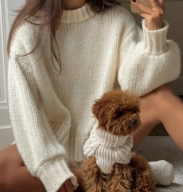 Einfarbige Pullover, lockere Passform, Pullover für Damen, lässig, übergroß, Strickpullover, Herbst und Winter