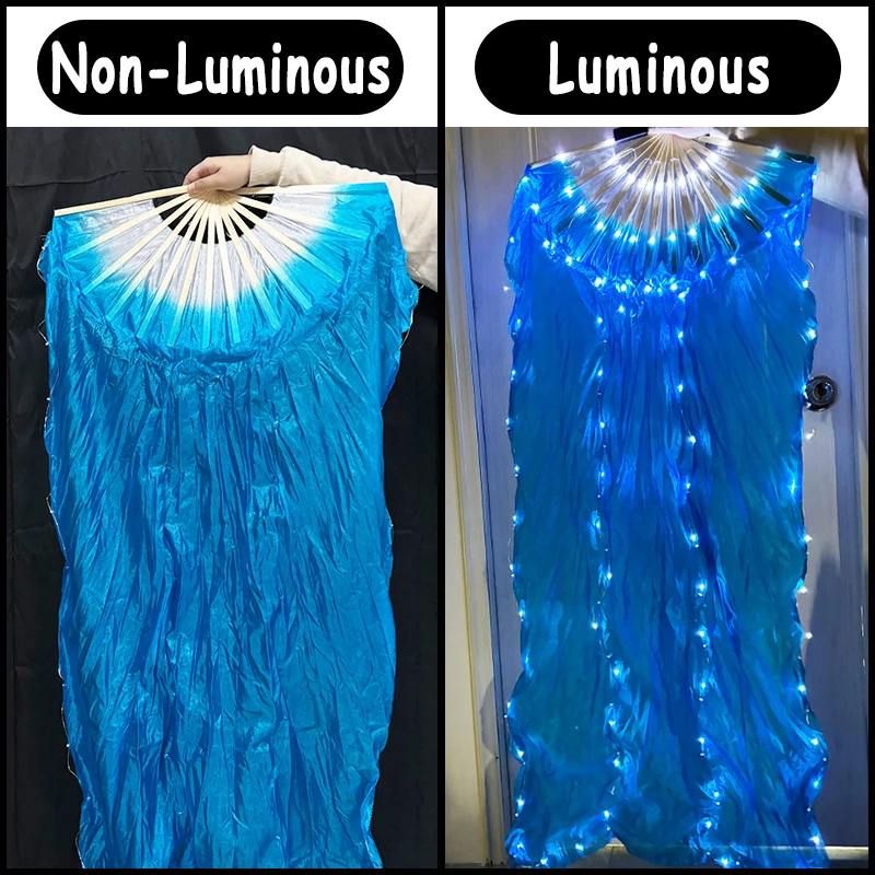 1.5M Double-sided LED Belly Dance Fan Light Up Luminous Long Silk Fans Stage Performance Fan Props Festival Party Home Decor