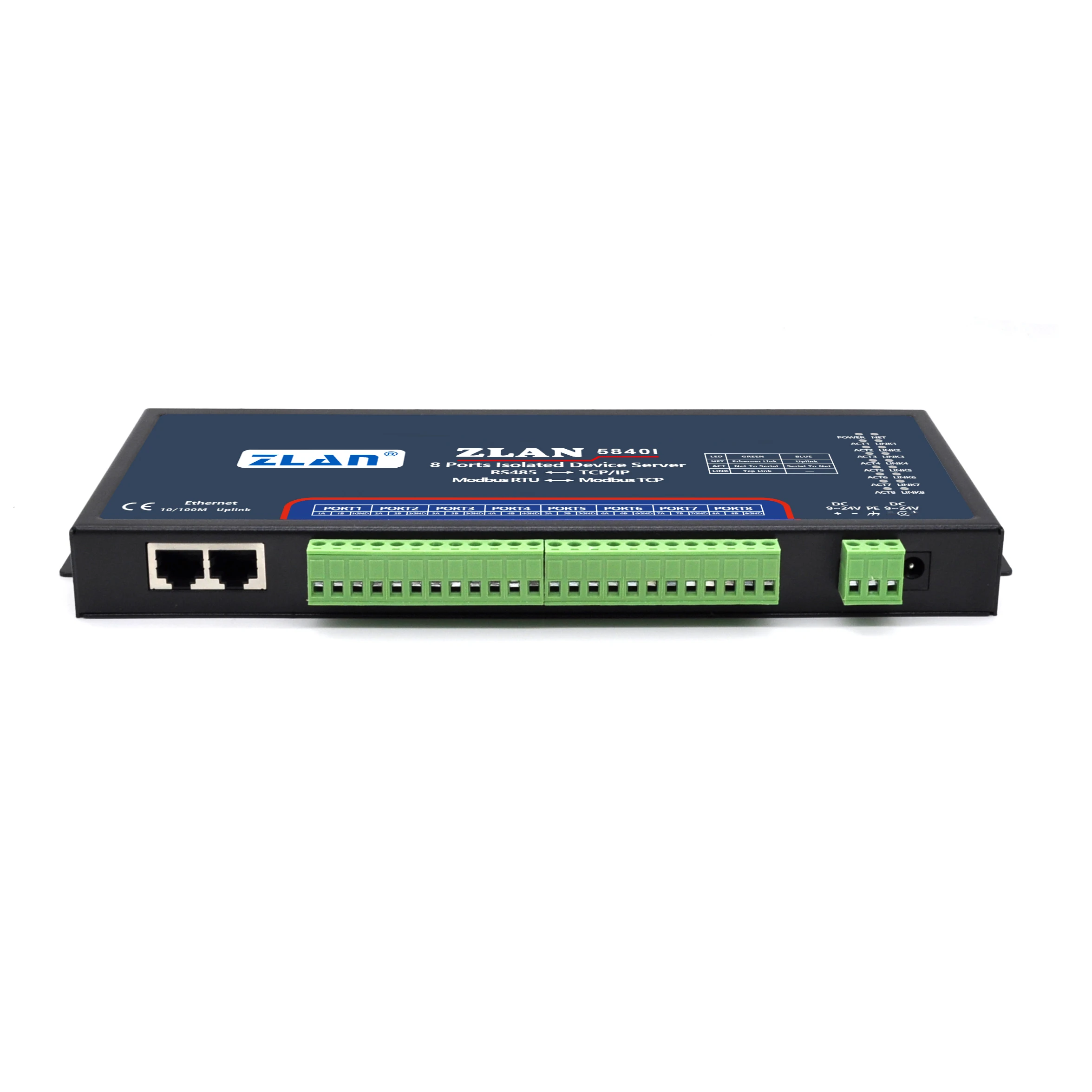 8 Poorten Rs485 Naar Ethernet Zlan5840i Geïsoleerde Modbus Tcp Naar Modbus Rtu Gateway Isoleren Seriële Tcpip Converter