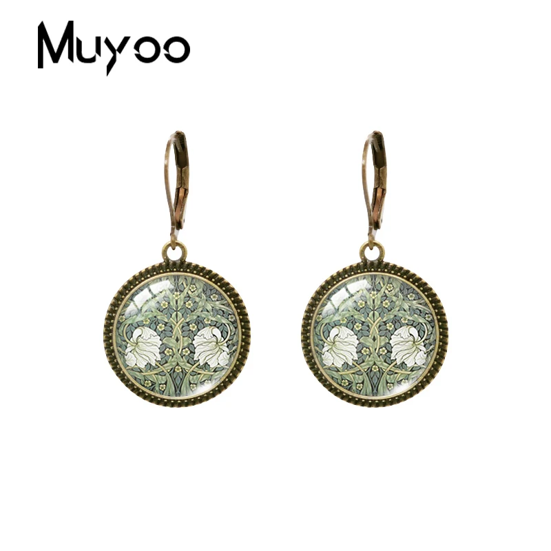 2023 New William Morris Strawberry Thief Dangle Earring Vintage Earrings Art Painting Round Glass Dome Handmade Jewelry