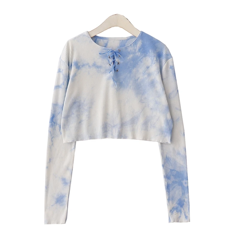 

Ретро Гонконг Sle Tie Dye Cotton ort Sve футболка поясной ремень дизайн Boting irt для молодых женщин поездок на работу Sle
